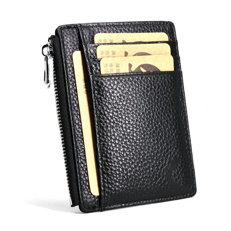 Porte-cartes multi-fonction en cuir véritable pour hommes, portefeuille avec fente pour pièces de monnaie pour le travail et les voyages