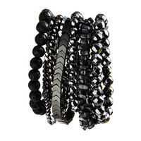 Nouvel ensemble de 9 bracelets élastiques pour hommes, style rétro, personnalisés, avec perles en hématite noire à facettes de formes variées et pierres de lave, motif flèche