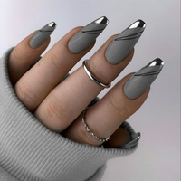 Impress Nails, boîte d'emballage pour faux ongles élégants bleu foncé, couleur unie, faux ongles à porter tous les jours, ongles en acrylique à coller