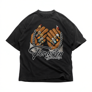 T-shirt Grafica Forgiven Sinners Oversize Unisex in Cotone Nero Girocollo Manica Corta Streetwear Vintage Lavato - Product Image 2