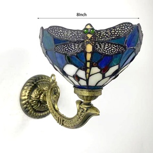 LongHuiJing 8Inch Tiffany <b>Wall</b> Lamp with One-light Country Stained Glass Tiffany <b>Wall</b> <b>Sconce</b> with Dragonfly Pattern - Product Image 6
