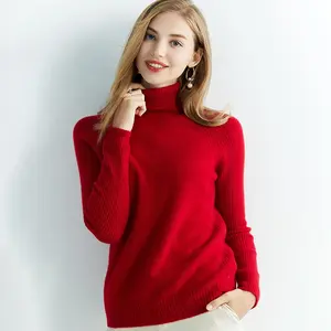 Factory custom winter female high neck wool pullover sweater turtleneck thickened woolen sweater women