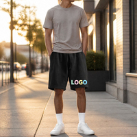 Shorts de sport pour homme en mélange de coton, avec cordon de serrage, taille élastique, couleur unie, noir, coupe décontractée, shorts de gym, été