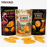 Op maat gemaakte bedrukte staande pouch met venster voor zomer- en kerst gedroogde mango's, duurzame voedselverpakkingszak op maat gemaakt