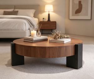 Table basse ronde moderne en bois avec rangement, meubles de salon - Product Image 6