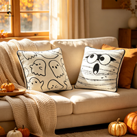 Housse de coussin Mumie d'Halloween 45x45, taie d'oreiller décorative brodée avec visage et passepoil noir pour canapé et chambre à coucher