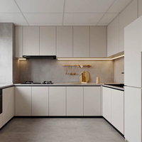 Meuble de cuisine minimaliste européen en mélamine, panneau plat, étanche, 3D, sur mesure, modulaire, pour salle à manger