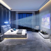 Direkt vom Hersteller Italienisches Design Multifunktionales Echtleder Massivholzrahmen Kingsize-Doppelbett mit Stauraum und Massagefunktion