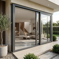 Porte Scorrevoli NFRC per Villa di Lusso, con Vetro Isolante Termico, Moderne in Alluminio Nero, per Esterni, Resistenti, Grandi per Balcone