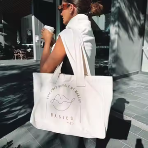 Sac fourre-tout de plage en toile de coton surdimensionné pour femmes Logo personnalisé pour la fête de week-end et le motif de lettre de shopping de cadeau - Product Image 2