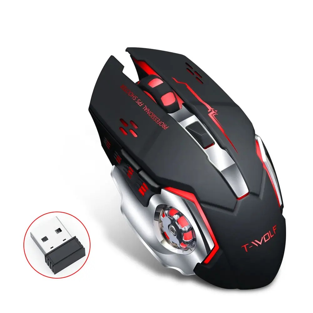 Ratón inalámbrico BT 5,0 para juegos, Mouse recargable a juego, Ordenador de negocios inalámbrico USB 2,4G óptico RGB Thunder Wolf Stock Q13