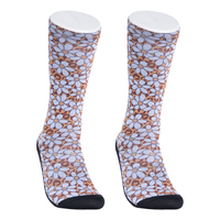 Chaussettes pour femmes, motif floral de petites marguerites, style dessin animé amusant, écologiques, longueur mi-mollet, automne, polyester, tricot extensible, technique de tricot, bordure de la cheville