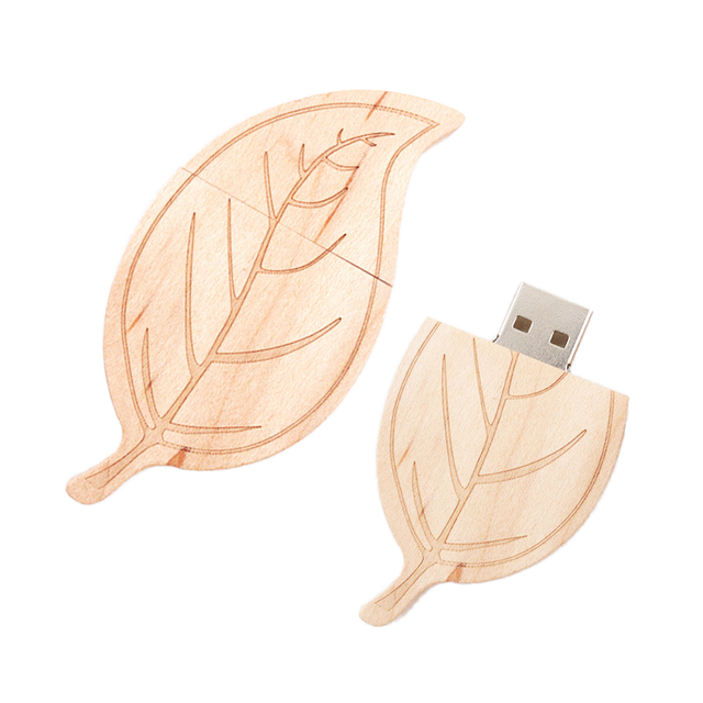 Modern Creative USB Flash Drive Leaf Shaped Wooden Style 16GB 32GB 64GB USB Memory Stick Pendrive USB 2.0 Interface New Product