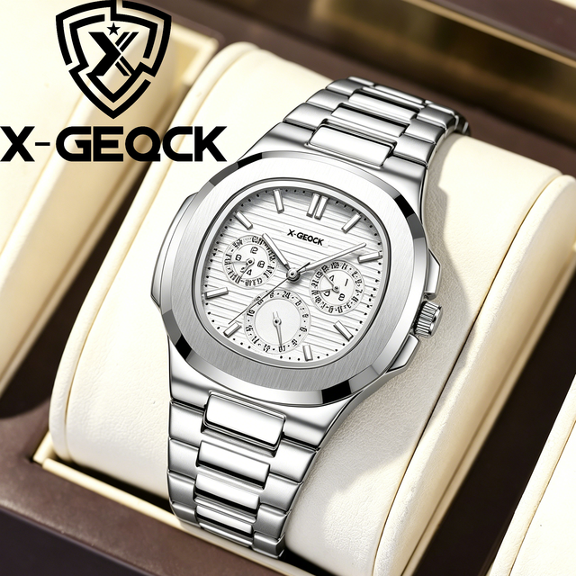 X-GEQCK 02589 New Men's Square Fashion Quartz Watch with Calendar Luminous Six Pin Watch