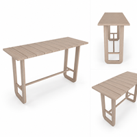Ensemble de table de bar d'extérieur de luxe naturel, style bois, avec chaises de bar rembourrées pour villa, complexe hôtelier, bord de piscine, patio