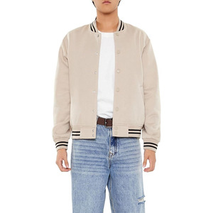 <b>Covered</b> <b>Button</b> Stand Collar Custom Men Winter Streetwear Varsity Jacket Front Logo Lightweight Casual Outerwear - Product Image 6