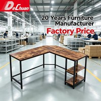 Bureau d'ordinateur ergonomique en forme de L robuste avec cadre métallique et étagères de rangement à 2 niveaux pour le bureau à domicile