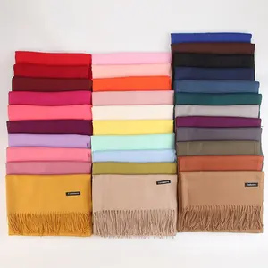 Grosir Syal Pashmina Syal Kasmir Syal Polos Warna-warni Warna Polos Syal Hangat Leher Musim Dingin untuk Wanita Bergaya