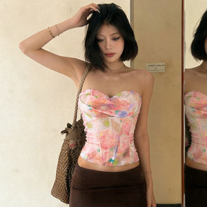 2026 Womens Sexy Off-Shoulder Tank <b>Tops</b> Floral Print Mesh <b>Patchwork</b> Color Block Casual Sleeveless Blouse Breathable Beach - Product Image 5