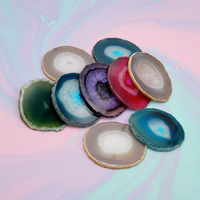 Vente en gros de grandes tranches d'agate géode verte en pierre naturelle, sculptées et gravées, pour décoration nautique et sous-verres, en vrac