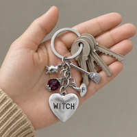 Porte-clés d'Halloween avec breloques citrouille, balai, chapeau, pendentif sorcière, breloque de sac, perle de cristal, anneau porte-clés argenté, cadeau
