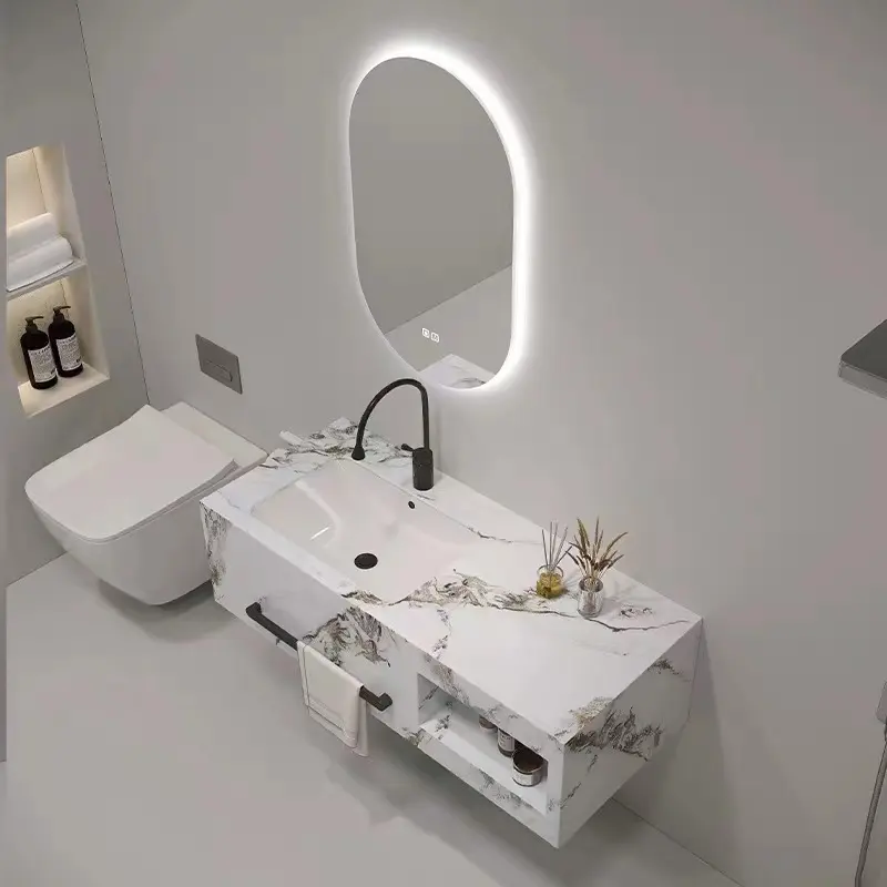 Lavabo miroir Led moderne de Style nordique, armoire de salle de bain en ardoise, lavabo de salle de bain en ardoise
