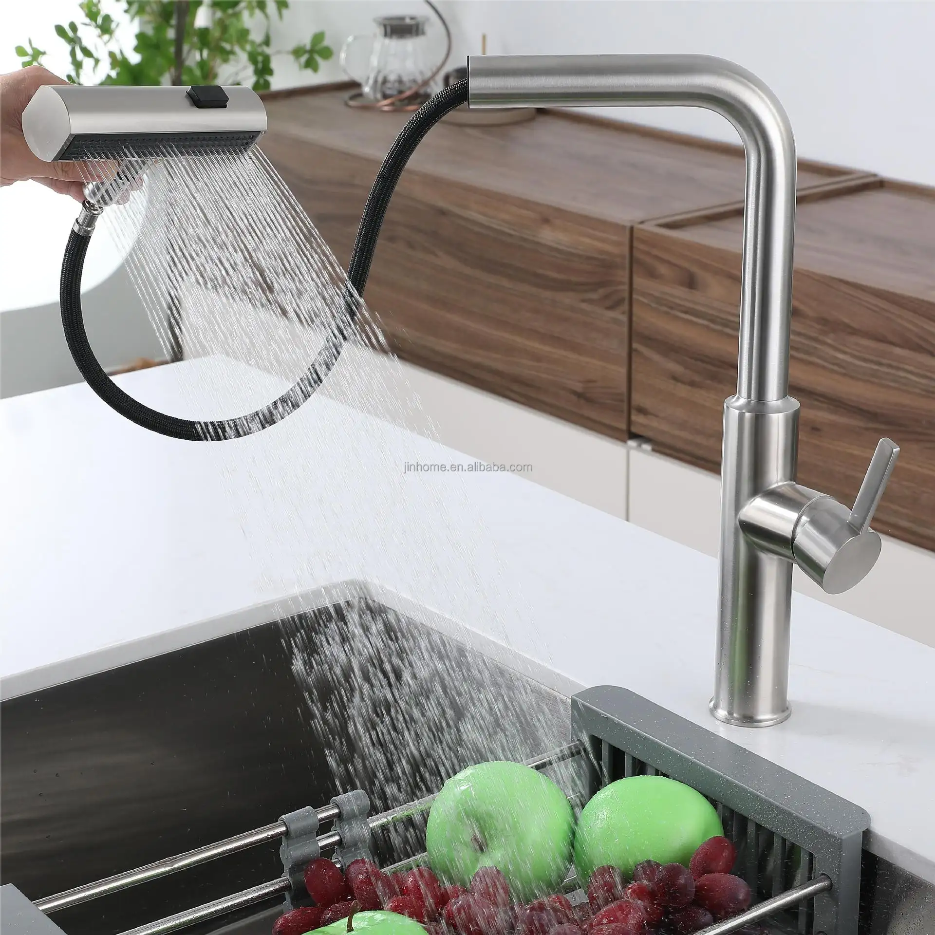 Lusso cascata estraibile rubinetto cucina 304 acciaio inox lavello rubinetto 360 gradi di rotazione lavello miscelatore rubinetto