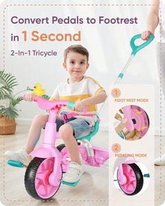 <span class=keywords><strong>Triciclo</strong></span> para Niños BAB WAY 2 en 1, <span class=keywords><strong>de</strong></span> 18 Meses a 3 Años, Ruedas <span class=keywords><strong>de</strong></span> EVA, Mango <span class=keywords><strong>de</strong></span> Empuje, Campana <span class=keywords><strong>de</strong></span> <span class=keywords><strong>Pato</strong></span>, Color Rosa, Regalo Mejorado para Niños Pequeños, METAL - Product Image 2