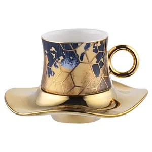 Custom Luxury Set of Cup Reusable Arabic Electroplating Gold for Tea Cups and Saucer Turkish coffee cups set