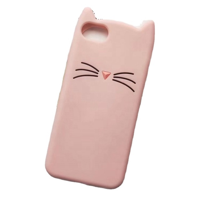 Cute 3D Cartoon Smiling Cat Silicone Girl Phone case for iphone Protector case Cover