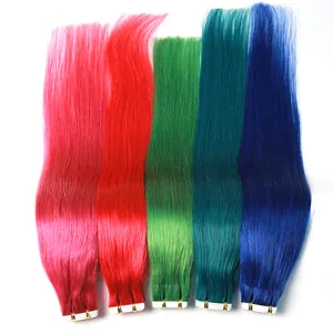 Оптовая цена, Красочные края, белая невидимая лента, 100% НЕОБРАБОТАННАЯ индийская Радужная лента для наращивания волос