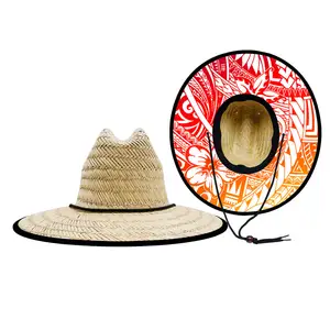 Haute qualité herbe naturelle personnalisé Tropical polynésien soleil protéger sauveteur plage chapeaux de paille