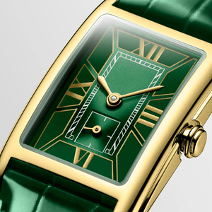 Montre à quartz pour femme, cadran rectangulaire avec chiffres romains, petit cadran secondaire, bracelet en cuir, boîtier doré, montre-bracelet Longinesing - Product Image 3
