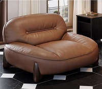 Canapé modulaire Bilido en cuir de vachette, style italien, luxe léger, rétro, pour salon, rangée droite, couleur kaki brun.