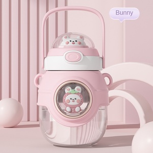 Taza de agua de vientre grande para niños, creativa y bonita, taza de plástico de alta belleza para niñas, taza de paja de verano para estudiantes rojos de red portátil - Product Image 4