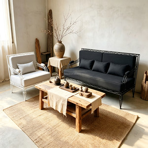 Fauteuil simple en <span class=keywords><strong>fer</strong></span> <span class=keywords><strong>forgé</strong></span> tressé, avec coussin amovible et lavable, style Mid-Century Modern, pour appartement, salle de sport, villa, ou fenêtre en <span class=keywords><strong>baie</strong></span>, idéal pour la détente - Product Image 4