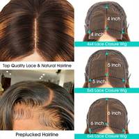 Perruque Lace Front 13x6 13x4 en Cheveux Humains 100% Sans Colle, Perruque Ombrée Bouclée Kinky avec Mèches et Cuticules Alignées, Vente en Gros