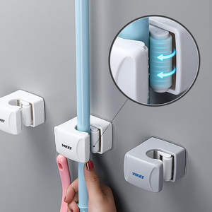 Soporte de Pared para Escobillas Vikes, Gancho Individual, Plástico Gris, Montaje Adhesivo, Diseño Minimalista, Estante de Almacenamiento para Baño - Product Image 4