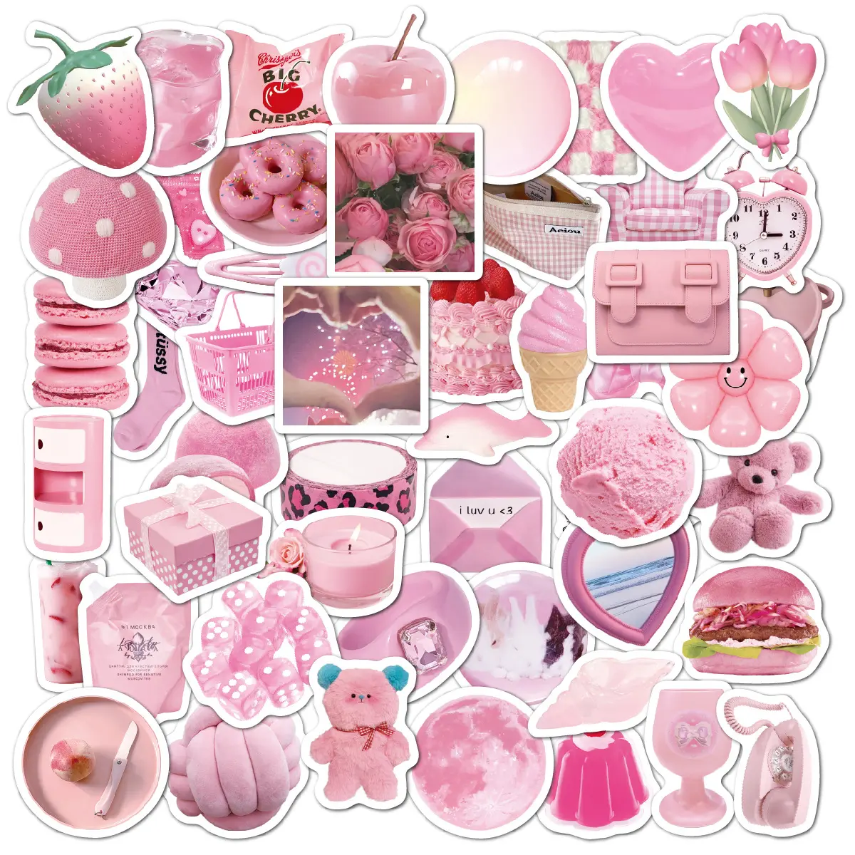 52 pièces/ensemble enfants étanche rose mat dessin animé mignon ordinateur portable étiquette décorative autocollants, vinyle découpé autocollant Pack pour les filles