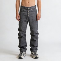 Pantalons en denim brut japonais à boutons pour hommes, tendance streetwear, coupe droite, ample, baggy, évasé, jeans de créateur, vente en gros d'usine personnalisée