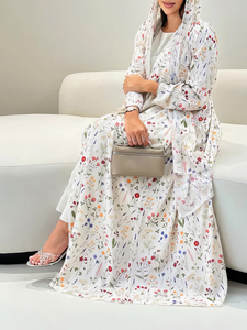 Conjunto de 2 Piezas: Abaya Abierta Modesta y Pañuelo a Juego, 100% Poliéster Antiarrugas, Atuendo de Ramadán para Mujer, Primavera/Verano - Product Image 2