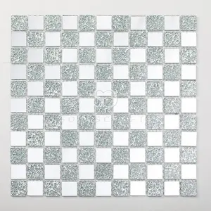 Carrelage mosaïque en verre miroir, chouchou carrée en argent, motif mosaïque pour mur d'hôtel