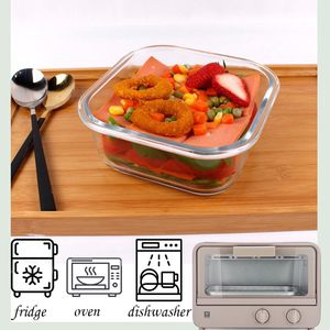 Boîte à lunch en verre écologique personnalisée avec couvercle à clipser, cuillères incluses, design classique, récipient alimentaire en verre sous vide, compatible micro-ondes pour - Product Image 3