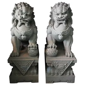 Çin tarzı doğal taş küçük Foo köpek aslan heykeli ve taş oyma pekin SHI SHI ZI aslan promosyon heykel yüksek 40 cm