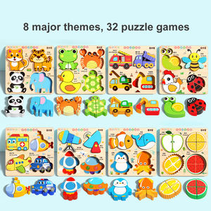 Jouets éducatifs Montessori en bois pour la petite enfance, puzzles en bois 3D avec des motifs d'animaux de dessin animé pour les enfants de 0 à 3 ans - Product Image 2