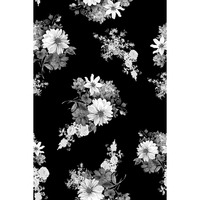Tela Estampada Digitalmente con Diseño Floral Negro, 100% Poliéster Crepé Koshibo, para Vestidos