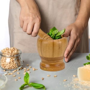 เครื่องบดเครื่องเทศไม้ไผ่ชุดครกและสากไม้ไผ่เครื่องบดไม้สำหรับสมุนไพรกระเทียมยาครกและห้องครัว - Product Image 5