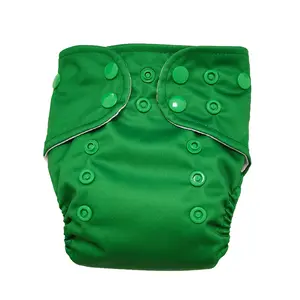 New style reusable baby bamboo cloth diapers solid green leaves 100% polyester cotton aio double leak guard washable baby diaper