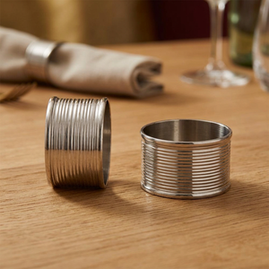 Handcrafted silver napkin <b>rings</b> set of 2 with ribbed design perfect for dining table decor weddings parties and daily use - Product Image 1