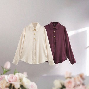Nouvelle Collection Printemps – Chemise Décontractée en Satin Texturé à Boutons et Col Revers, Style Simple et Tendance pour l'Été (Polyester) - Product Image 3